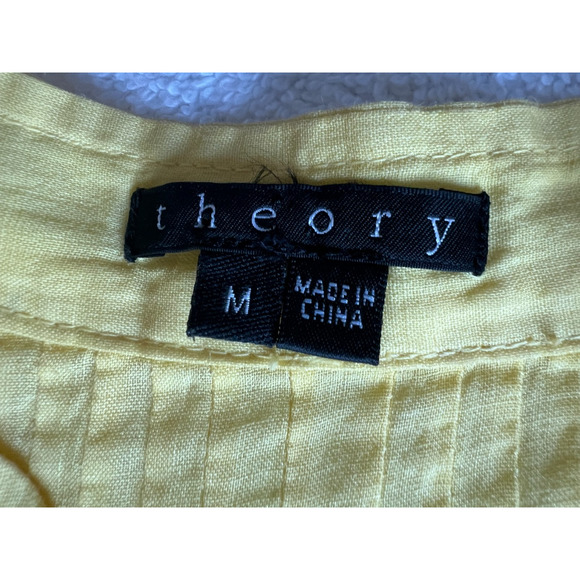 Theory Long Sleeve tunic pin tuck relaxed v neck Sunny Yellow Top Sz-M Relaxed - Picture 3 of 7